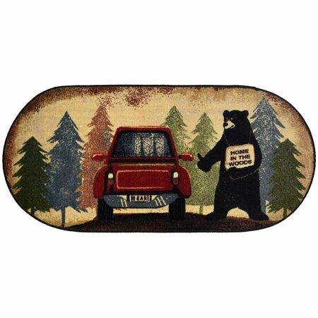 SLEEP EZ 20 x 44 in. Oval Cozy Cabin Hitchhiking Bear Printed Nylon Kitchen Mat & Rug SL1825571